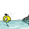 Смайлик убегает от акулы (анимированный GIF)(117x59)